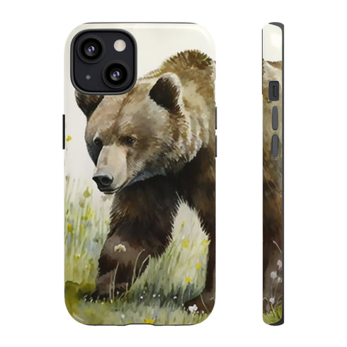 Grizzly Bear in a Field - Impact Resistant Phone Case iPhone 13 Glossy